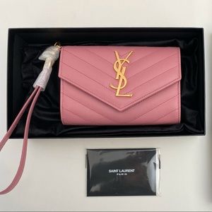 Saint Laurent Monogram Grain De Poudre Wallet/Clutch in Dark Rose